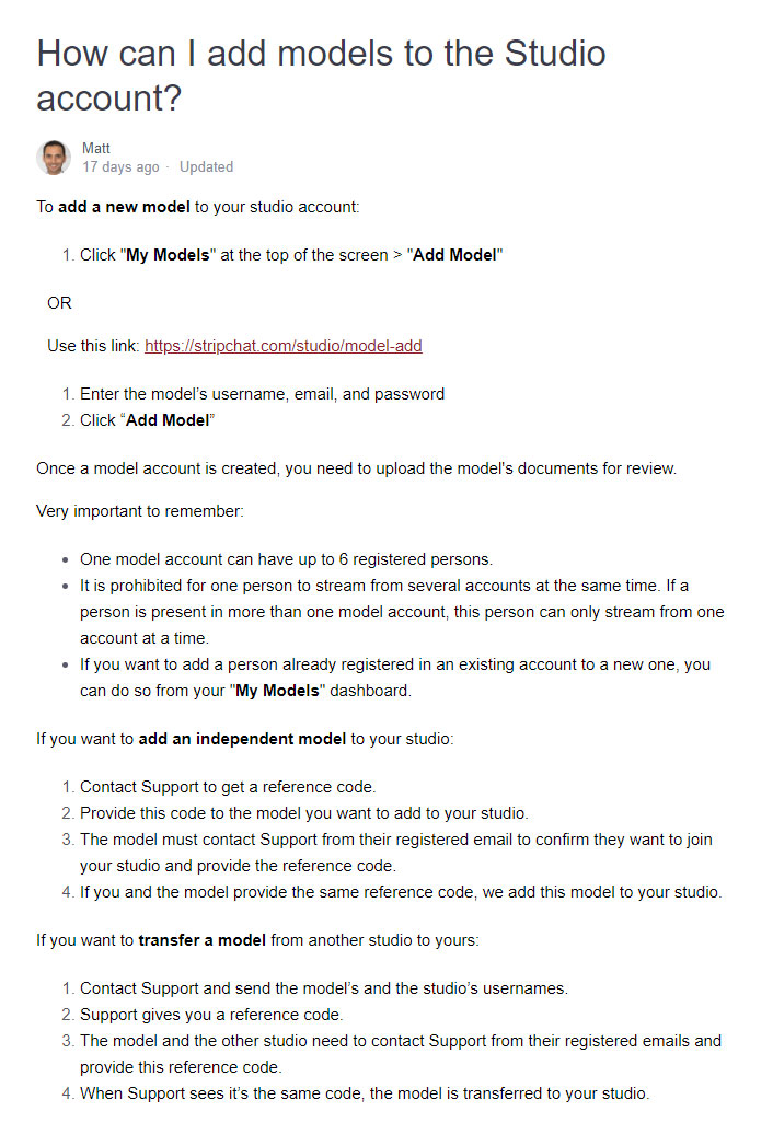 StripChat - How to add models to studio account