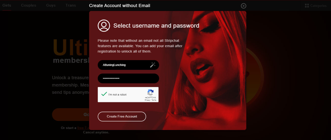 Crear cuenta en StripChat sin correo electrónico